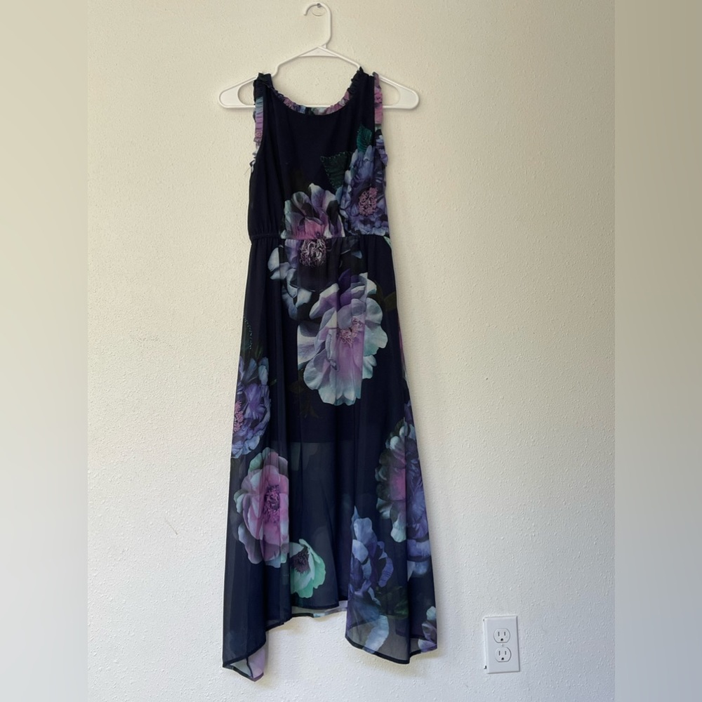 Floral navy, purple, wavy dress